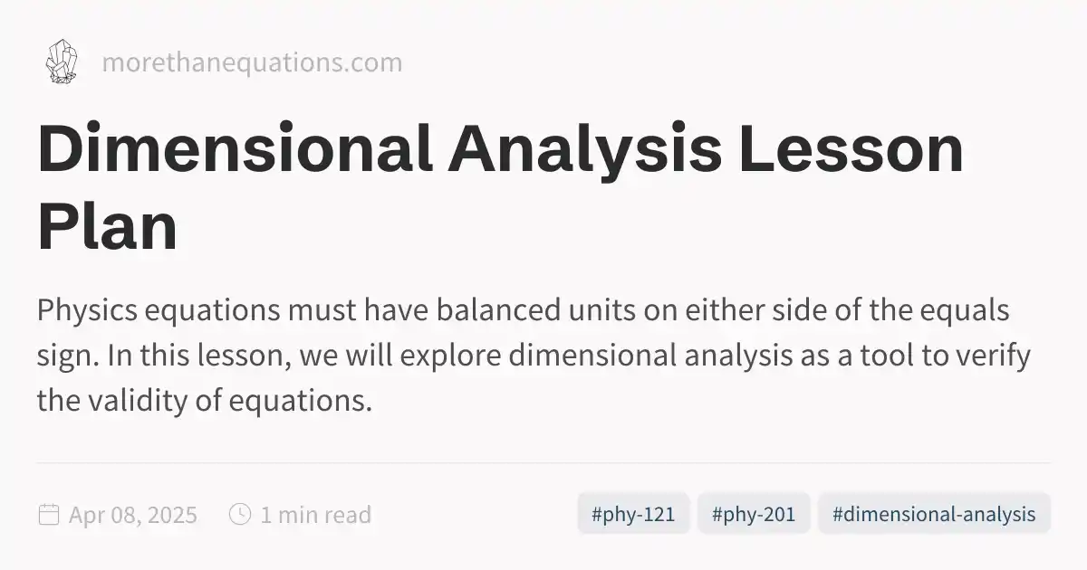 Dimensional Analysis Lesson Plan